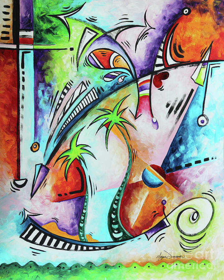 Abstract Art Whimsical Seuss Like Tropical Whimsy Original Painting Modern Artwork Megan Duncanso Painting by Megan Aroon