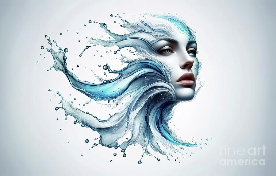 Abstract artistic depiction of a womans face merging with splashing water Digital Art by Odon Czintos