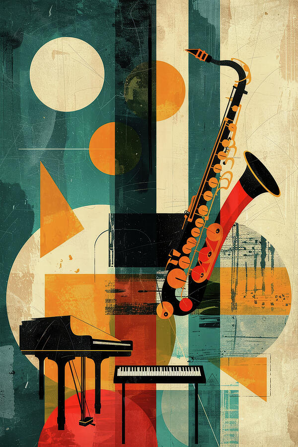 Abstract Artistry Of Jazz. Saxophone And Piano Fusion Concert Po Digital Art