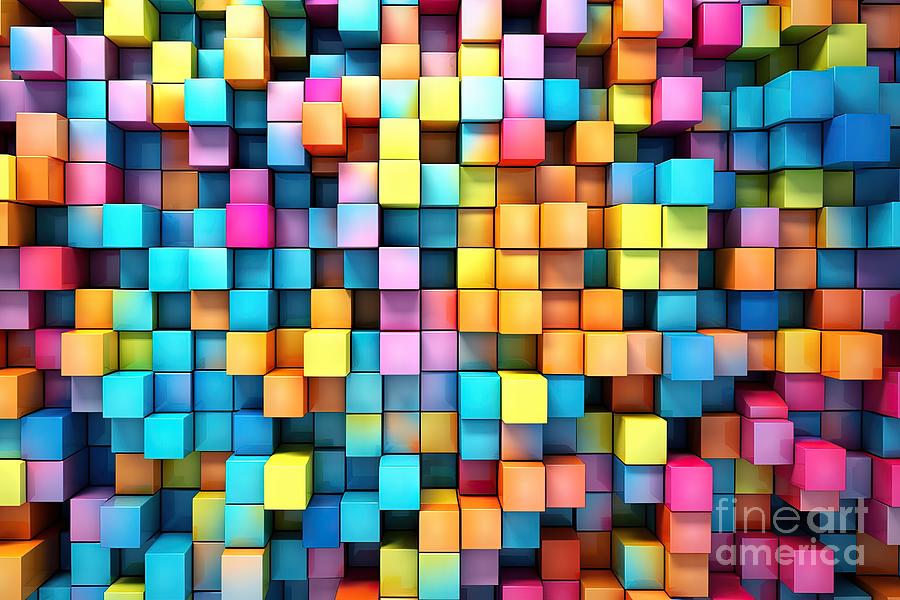 Abstract Painting - Abstract background of multi-colored cubes by N Akkash
