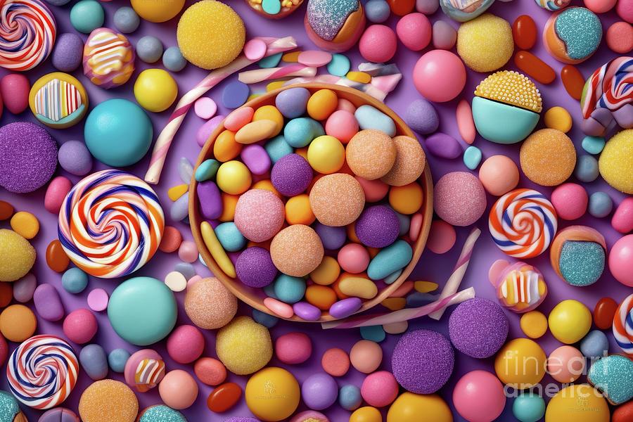 Abstract background with colored candies. Ai generated. Photograph by Joaquin Corbalan