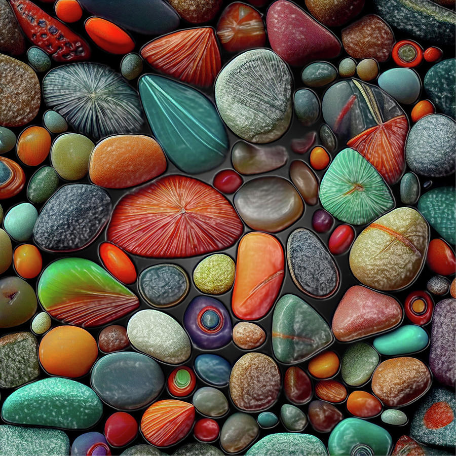  Beach Pebbles Abstract  3 Digital Art by Lena Owens - OLena Art Vibrant Palette Knife and Graphic Design