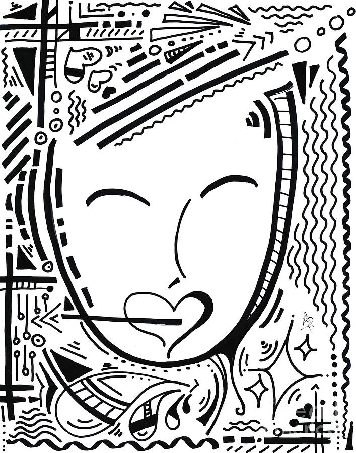 Abstract Black and White MAD Doodle Face Sharpie Drawing Original Art Megan Duncanson Drawing by Megan Aroon