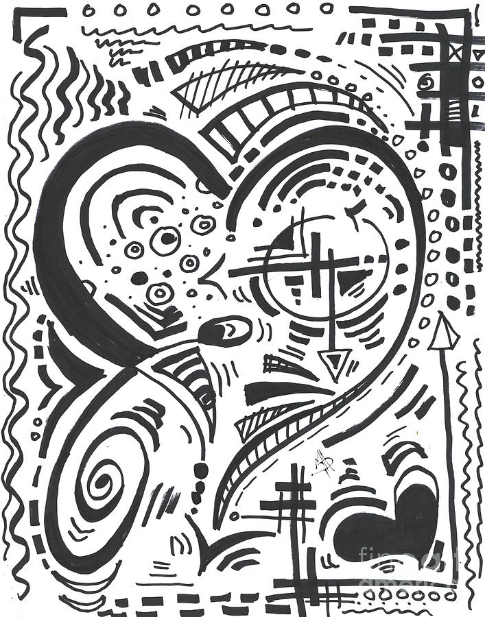 Abstract Black and White MAD Doodle Sharpie Drawing Original Art Megan Duncanson Drawing by Megan Aroon