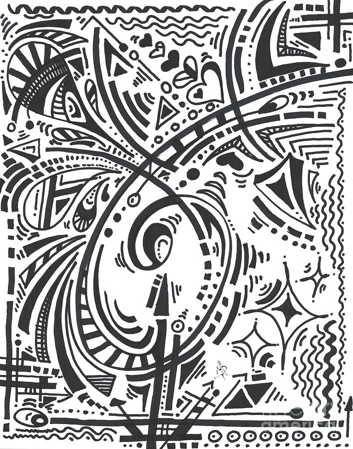 Abstract Black and White MAD Doodle Sharpie Graffiti Drawing Original Sketch Art Megan Duncanson Drawing by Megan Aroon