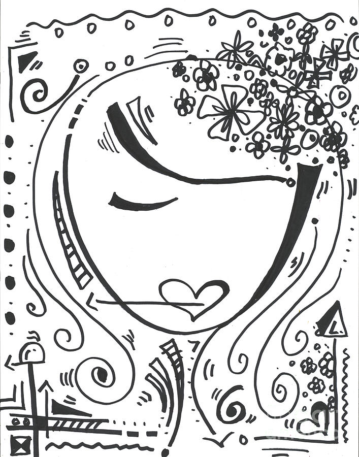 Black And White Painting - Abstract Black and White MAD Doodle Sharpie Graffiti Drawing Original Sketch FaceArt Megan Duncanson by Megan Aroon