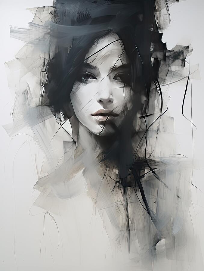 Abstract Black And White Portrait - Ethereal Essence Painting By 