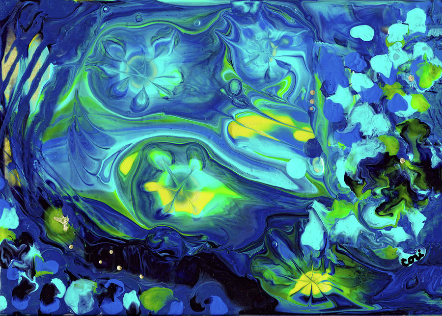 Abstract Blue and Yellow by Cori Painting by Corinne Carroll