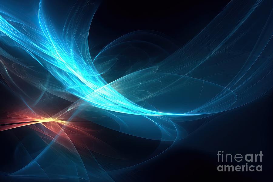 Abstract Painting - Abstract Blue Background Element On Black Fractal Graphics Three Dimensional Composition Of Glowing Lines And Mption Blur Traces Movement And Innovation Concept by N Akkash