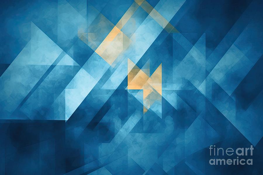 Abstract Painting - Abstract Blue Background With Triangles And Rectangle Shapes Layered In Contemporary Modern Art Design by N Akkash