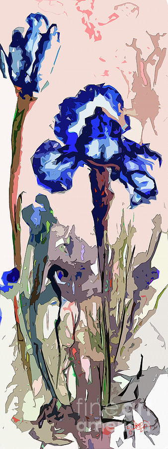 Abstract Blue Bearded Iris Flowers Mixed Media by Ginette Callaway