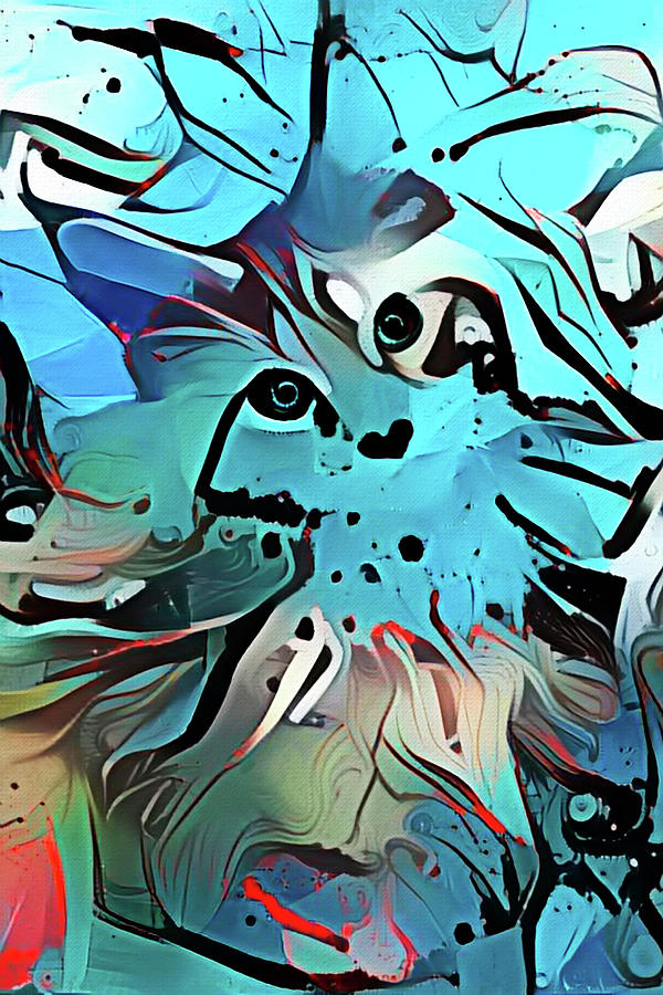 Abstract Blue Cat Digital Art by Peggy Collins