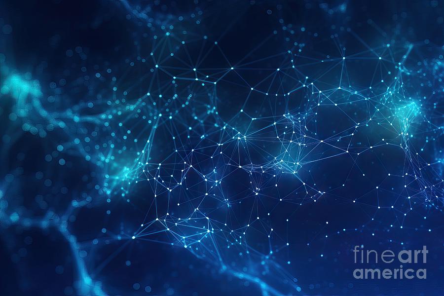 Abstract Painting - Abstract blue digital background. Big data visualization. Science background. Big data complex with compounds. Lines plexus. by N Akkash Abstract Painting - Abstract blue digital background. Big data visualization. Science background. Big data complex with compounds. Lines plexus. by N Akkash