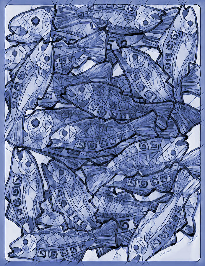 Fish Digital Art - Abstract Blue Fish by Jennifer Stackpole