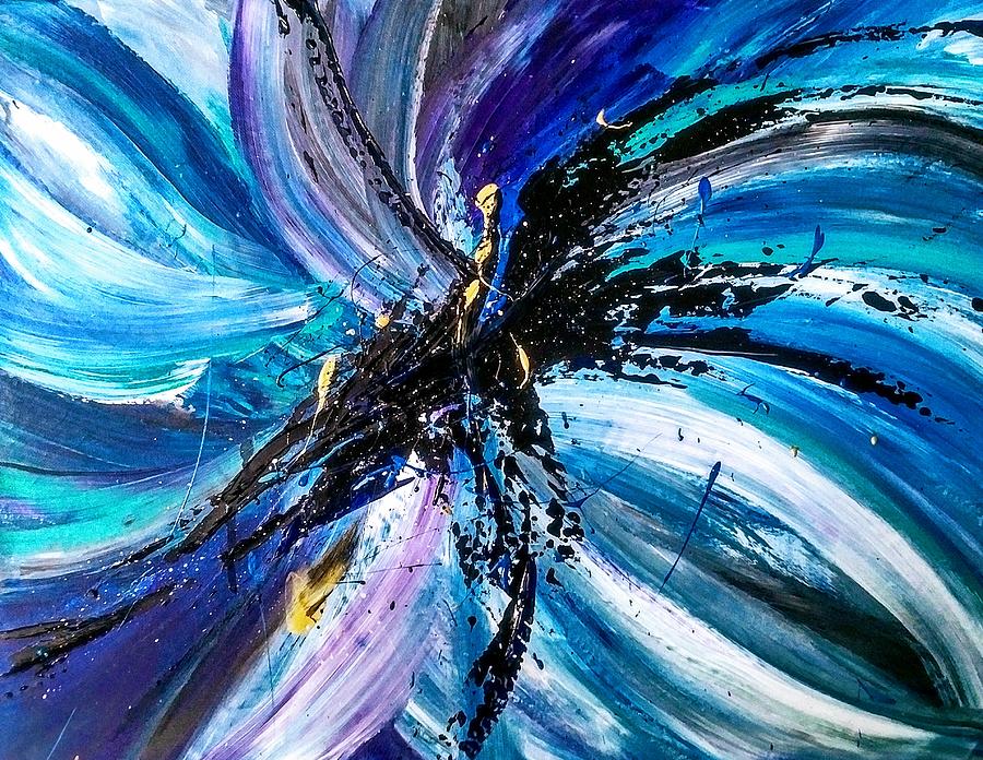 Abstract Blue Flower Center Painting by Lynne McQueen