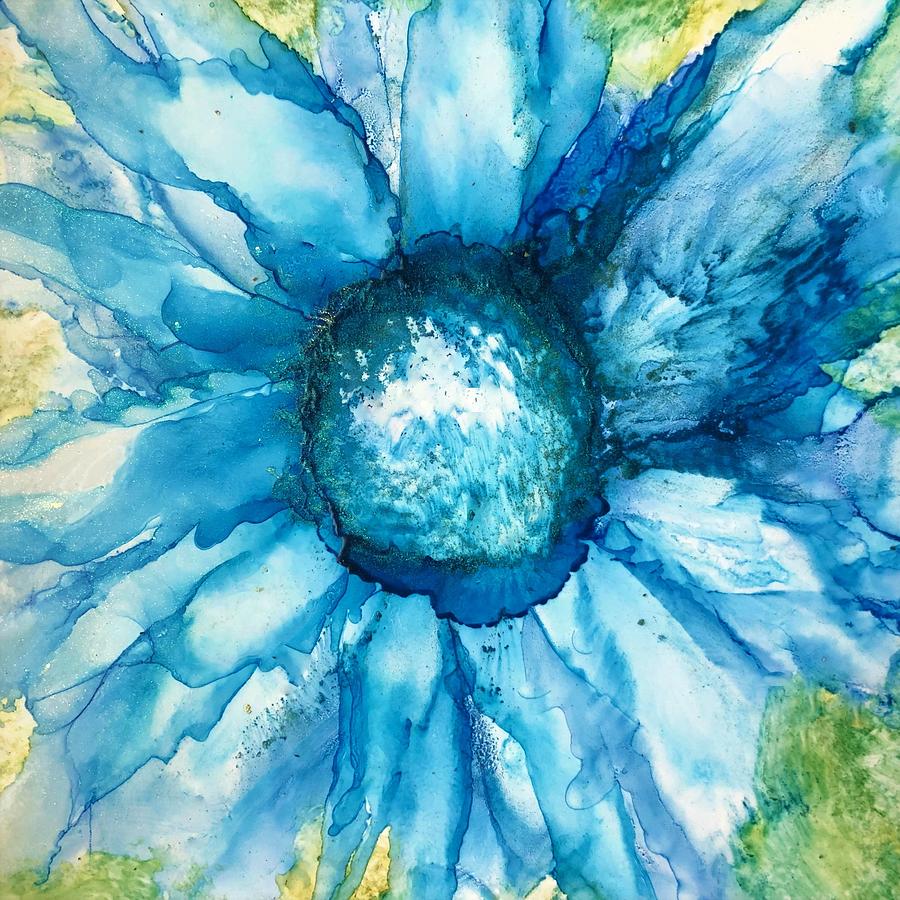 Abstract Blue Flower Painting by Rachelle Stracke