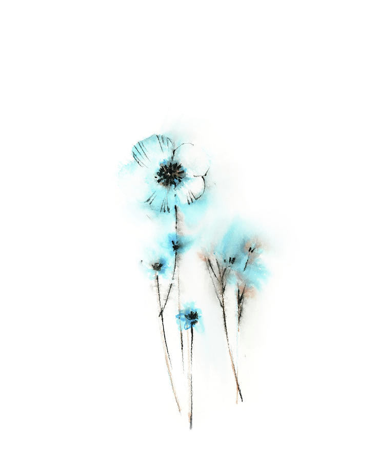 Abstract Blue Flowers Painting