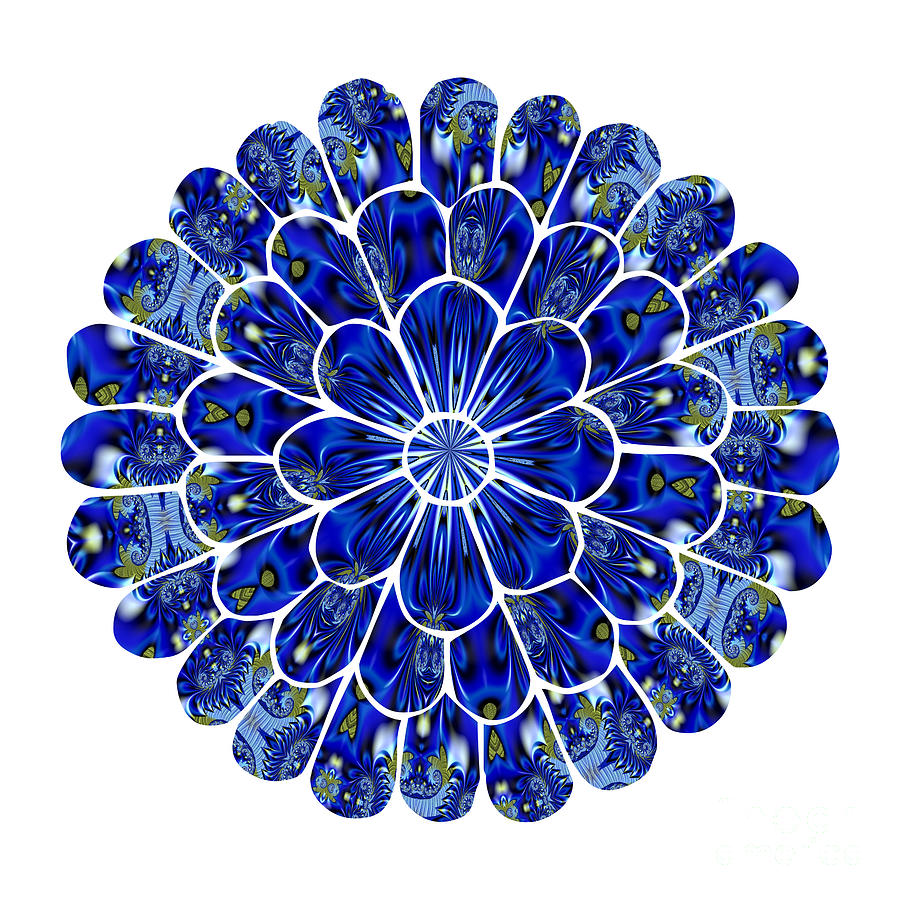 Abstract Blue Fractal Flower Silhouette Digital Art by Rose Santuci-Sofranko