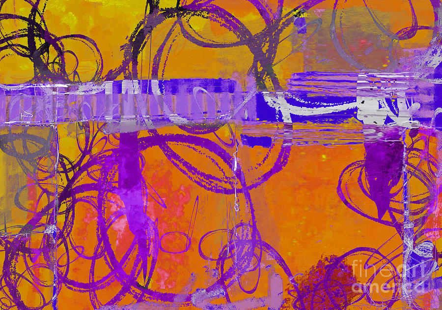 Abstract Blue Green Art - In Hope We Gather in Orange Mixed Media by Patricia Awapara