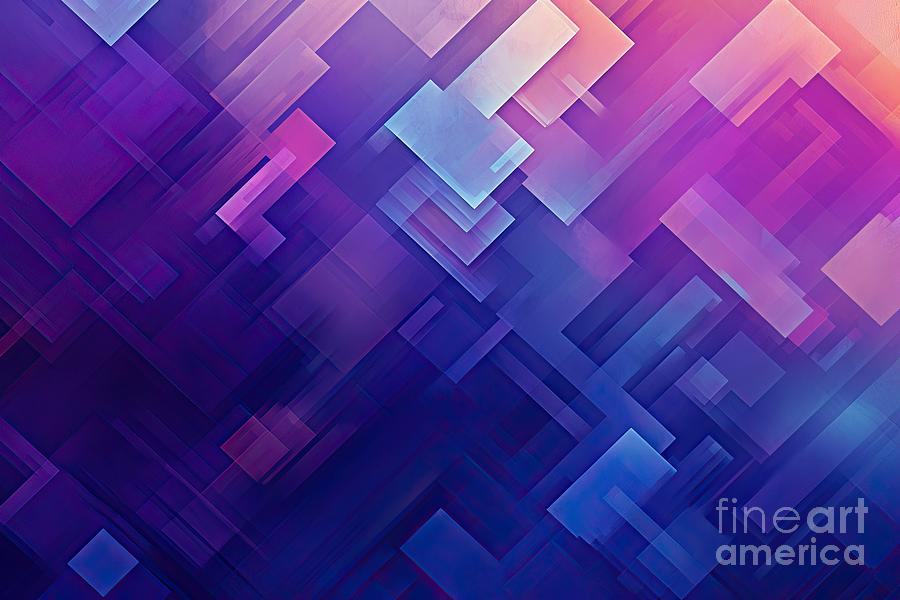 Abstract Painting - Abstract blue purple background with geometric panel by N Akkash