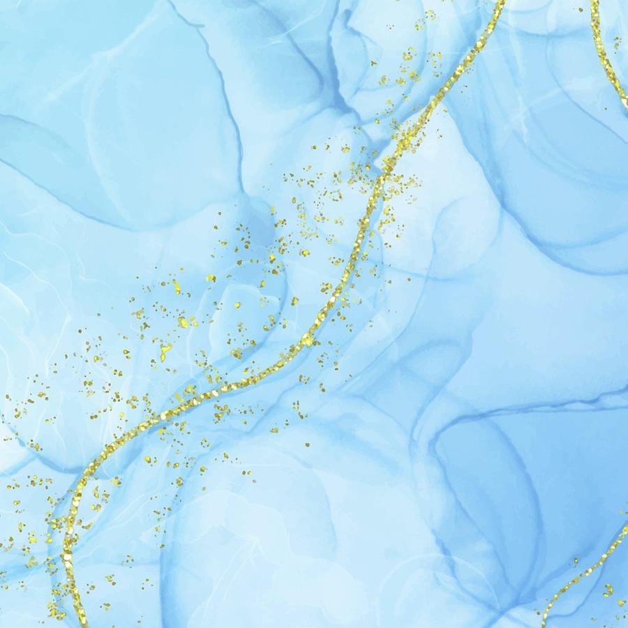 Abstract Blue Sky Liquid with Gold Glitter Digital Art by Sambel Pedes