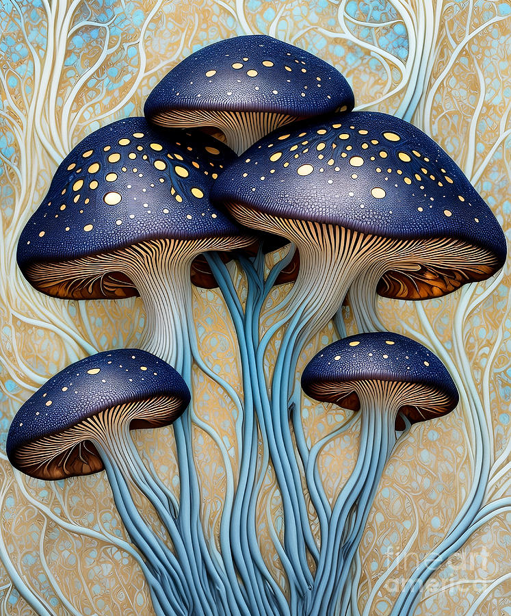 Abstract Blue Speckled Mushrooms Digital Art by Philip Preston