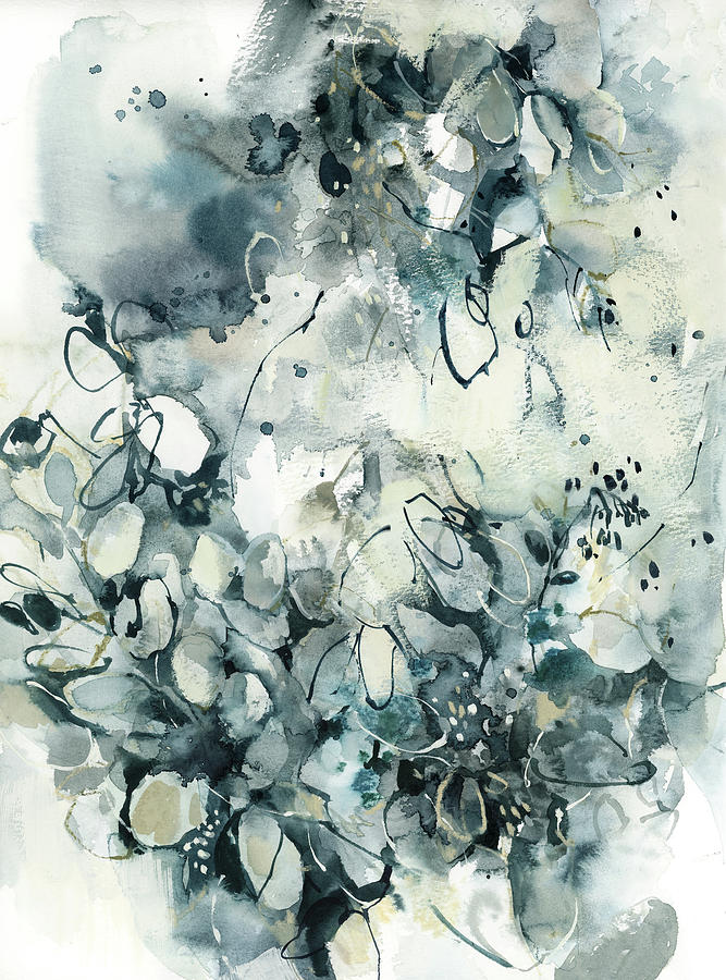 Flower Painting - Abstract botanical florals and leaves in teal and sand by Sophia Rodionov