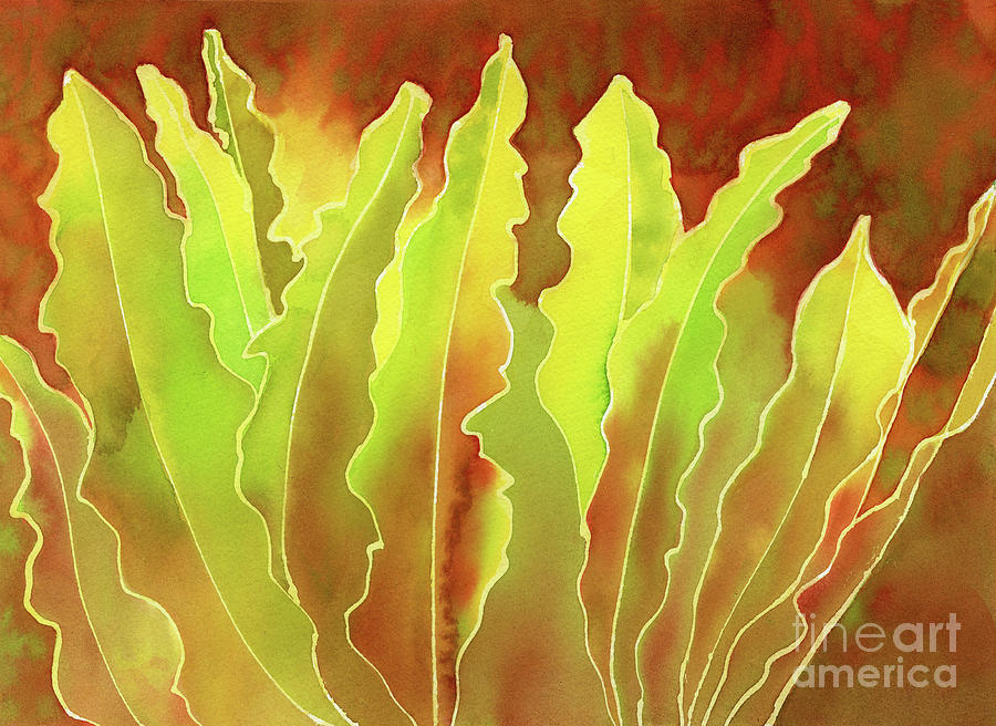 Abstract Painting - Abstract Bright Yellow Tropical Leaves by Sharon Freeman