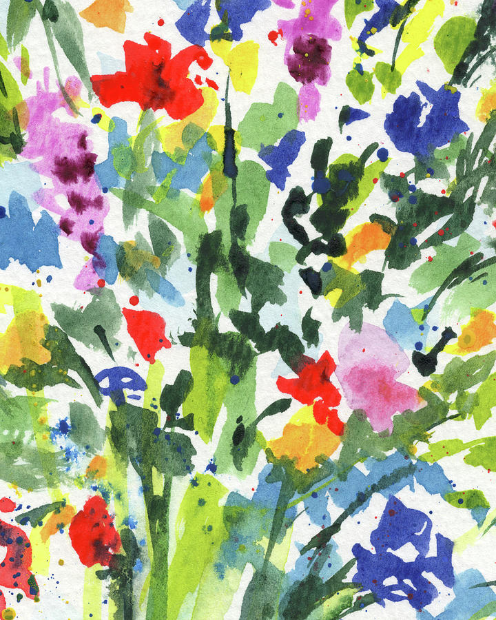 Abstract Burst Of Flowers  Multicolor Splash Of Watercolor III Painting by Irina Sztukowski