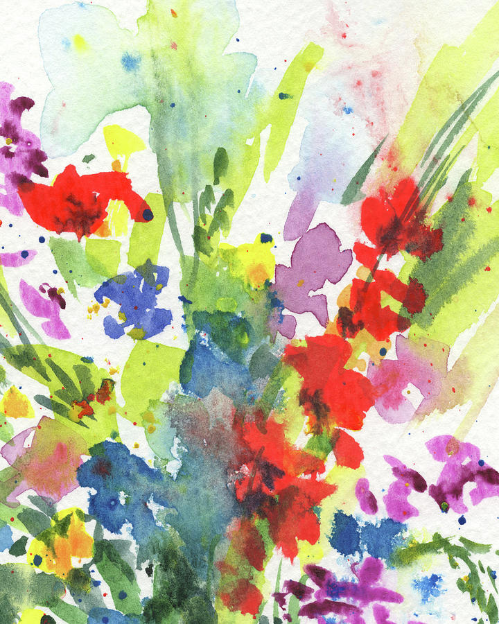 Abstract Burst Of Flowers  Multicolor Splash Of Watercolor IV Painting by Irina Sztukowski