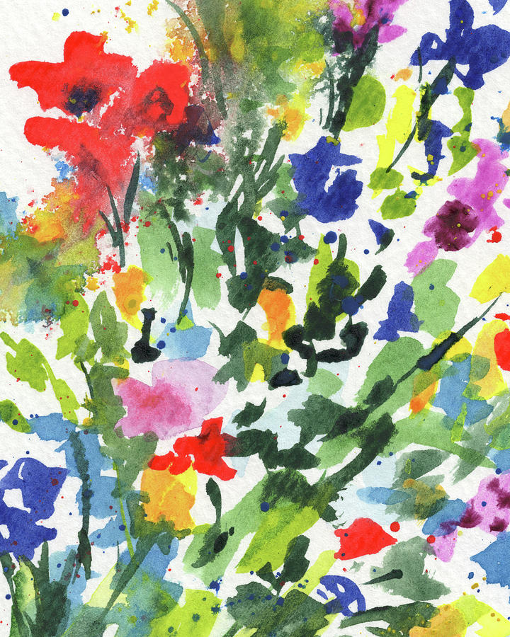 Abstract Burst Of Flowers  Multicolor Splash Of Watercolor V Painting by Irina Sztukowski