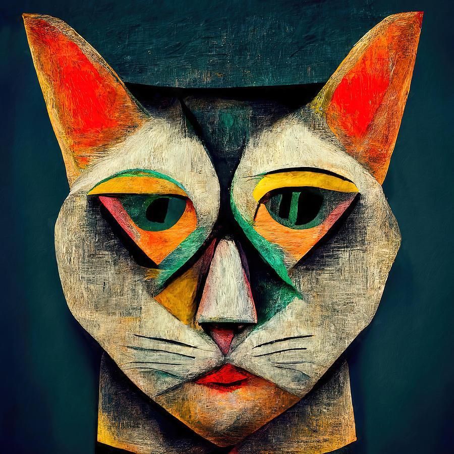 Abstract Cat Head, 02 Painting by AM FineArtPrints