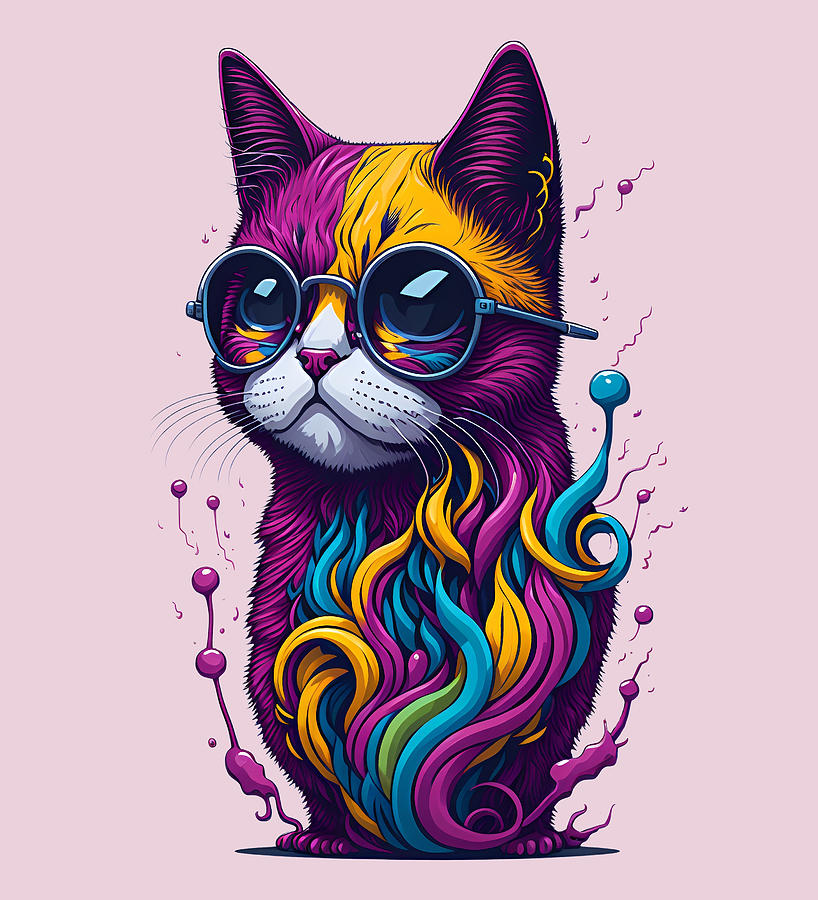 Abstract Cat Wearing Spectacles Digital Art By Jalitha Munasinghe Pixels