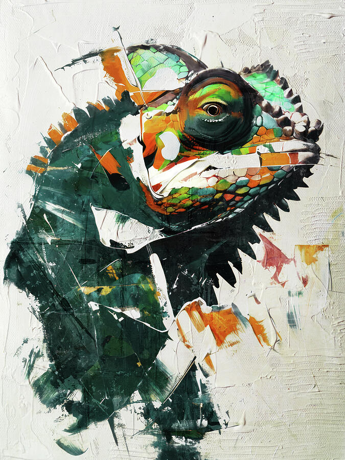 Vibrant Abstract Chameleon Painting - Colorful Lizard Wall Art ...