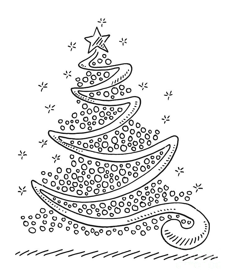 Black And White Drawing - Abstract Christmas Tree Drawing by Frank Ramspott