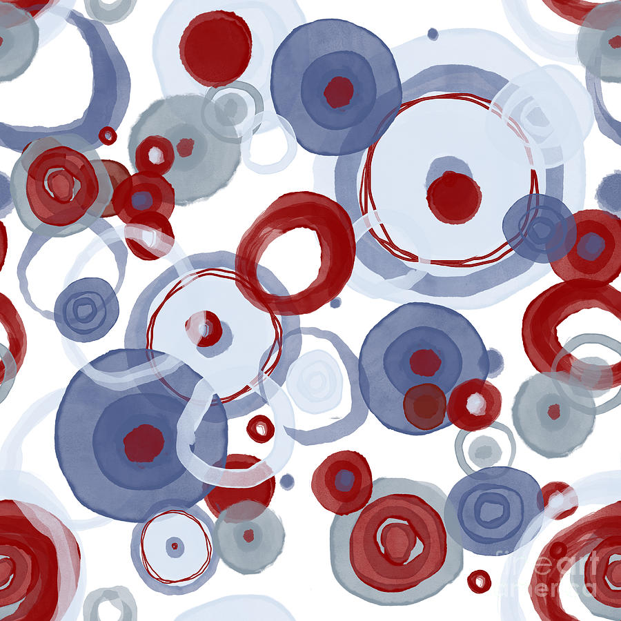 Abstract Circles Gathering in Red White and Blue  Painting by Patricia Awapara
