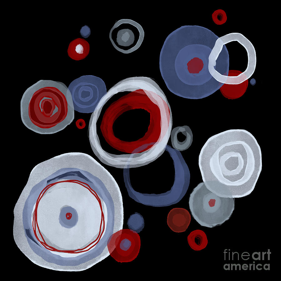 Abstract Circles in Red White and Blue at Night Painting by Patricia Awapara
