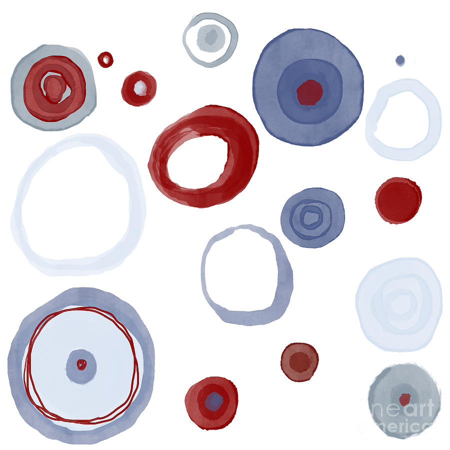 Abstract Circles in Red White and Blue Painting by Patricia Awapara