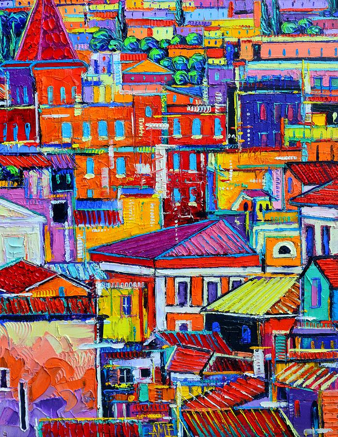 ABSTRACT CITY PATTERNS ROME ROOFTOPS textural impasto palette knife oil painting Ana Maria Edulescu Painting by Ana Maria Edulescu