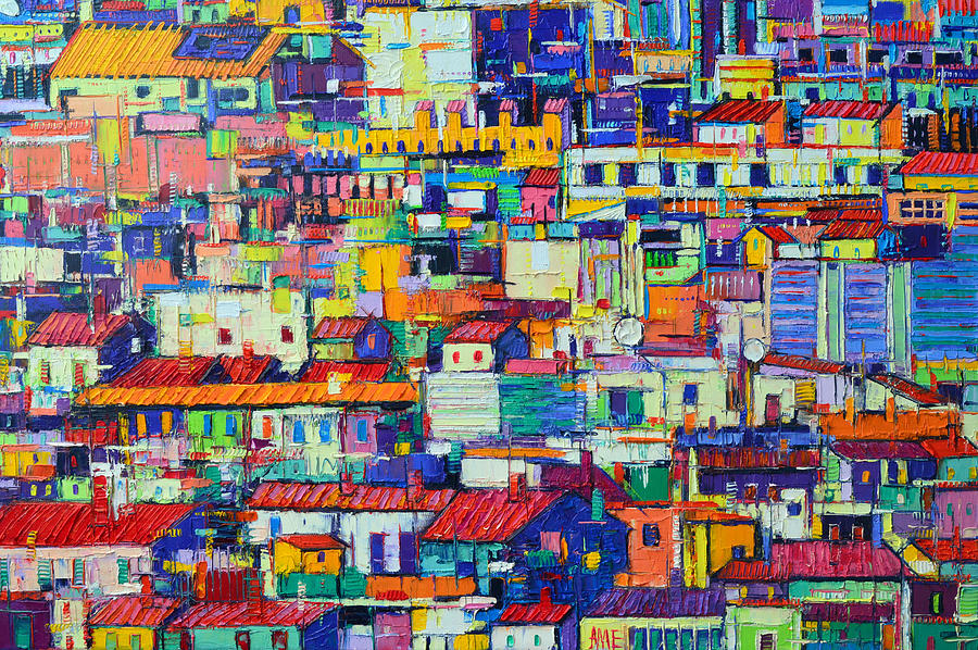 ABSTRACT CITY PATTERNS tep 37 textural impasto palette knife oil painting city by Ana Maria Edulescu Painting by Ana Maria Edulescu