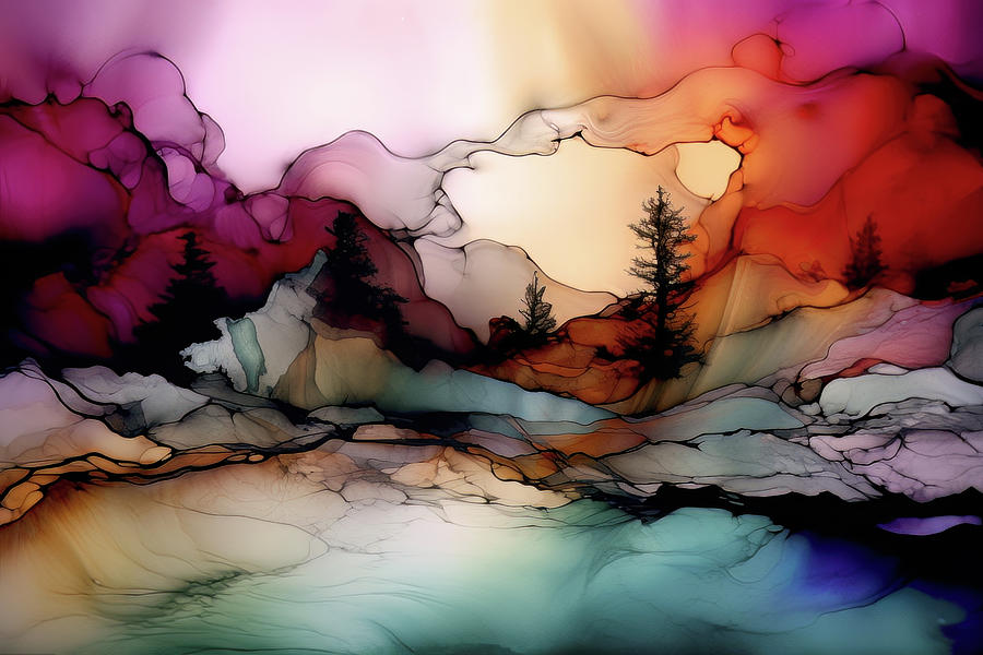 Abstract Coastal Landscape - Sunset Digital Art by Peggy Collins