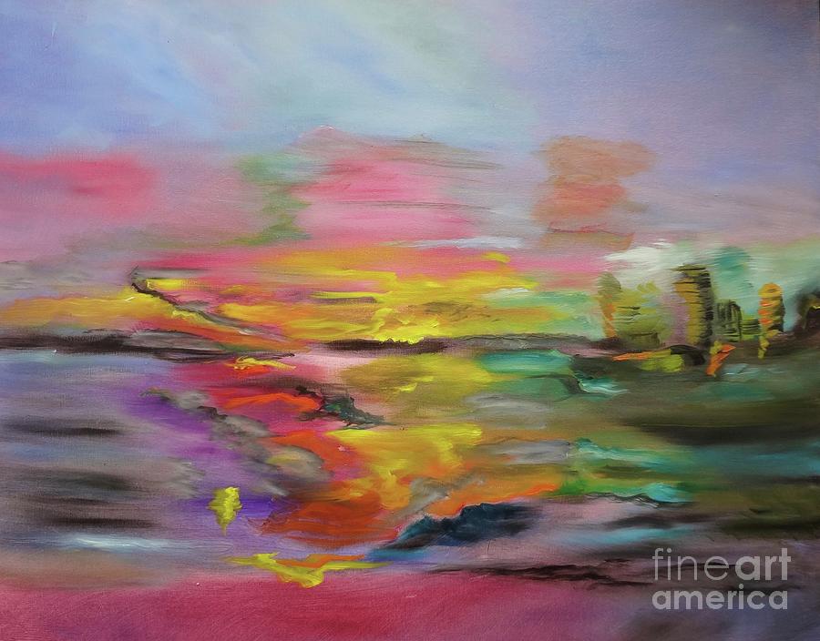 Abstract Coastal Sunset Painting by Jenny Lee