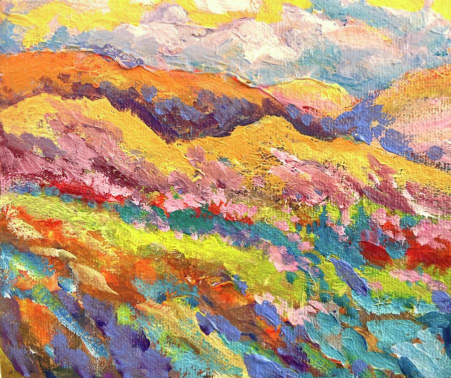 Abstract colored Mountains Painting by Caroline Patrick
