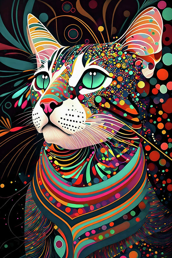 Abstract Colorful Cat Digital Art by Peggy Collins