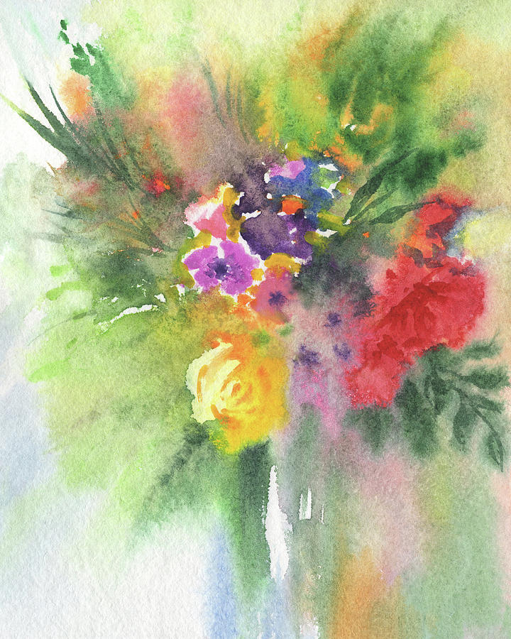 Abstract Colorful Flowers Bright Vivid Floral Splash Watercolor Painting II Painting by Irina Sztukowski