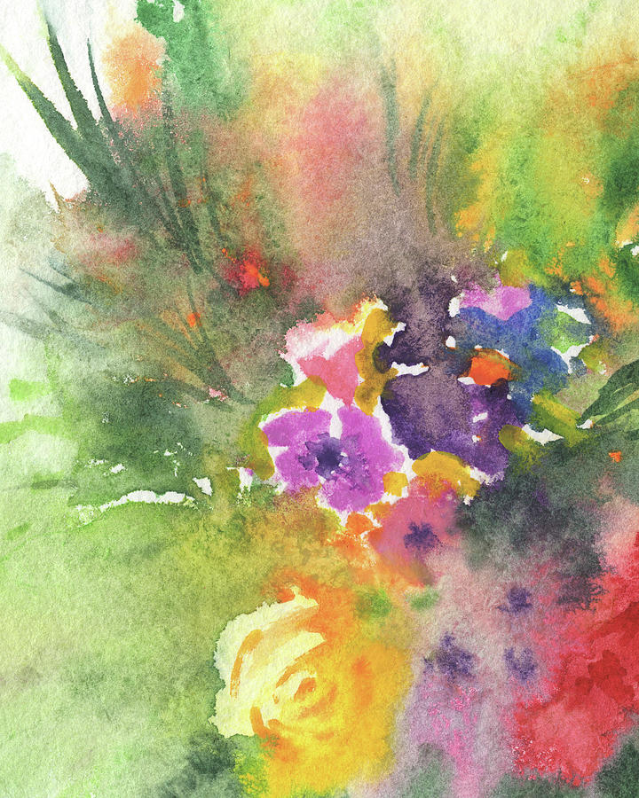 Abstract Colorful Flowers Bright Vivid Floral Watercolor Splash Painting II Painting by Irina Sztukowski