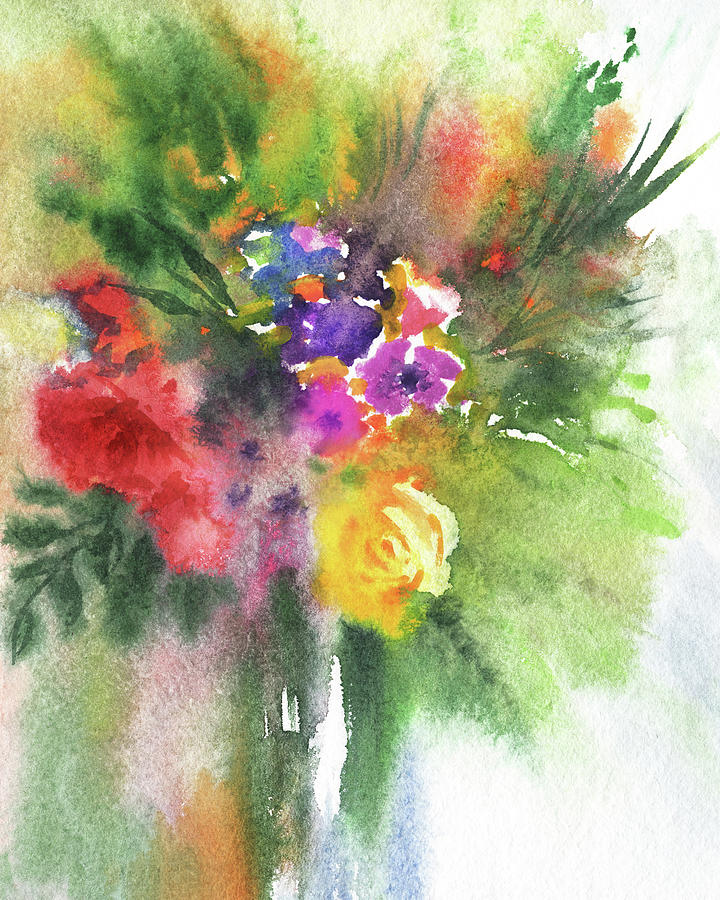 Abstract Colorful Flowers Vivid Bright Floral Watercolor Splash III Painting by Irina Sztukowski