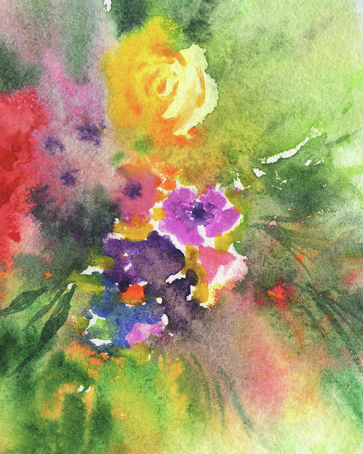 Abstract Colorful Flowers Vivid Bright Floral Watercolor Splash Painting II Painting by Irina Sztukowski