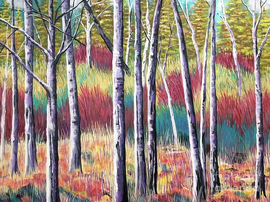 Abstract Aspen Colorful Forest Painting by Jennifer Lake