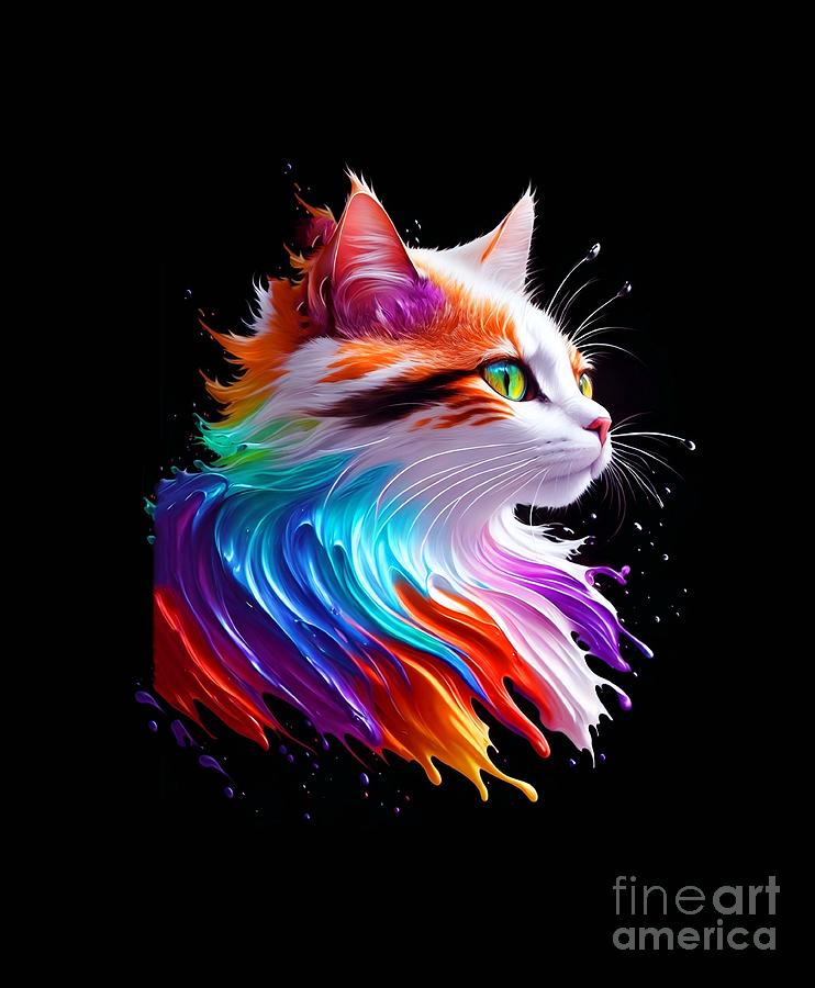 A Colorful and Playful Abstract Portrait of a Cute Kitty Cat Painting Painting by Stefano Senise